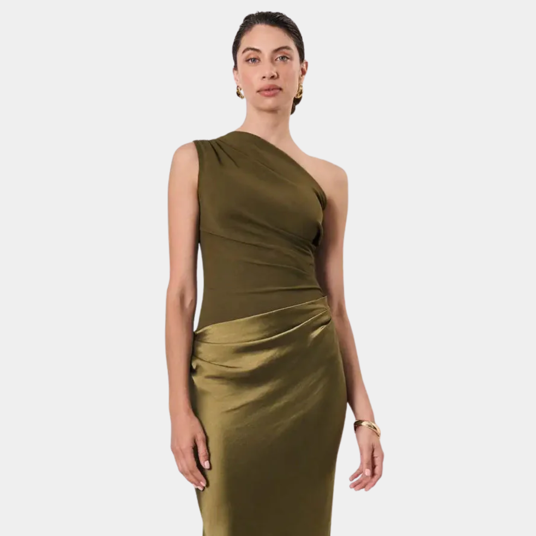 Robe longue asymétrique en satin