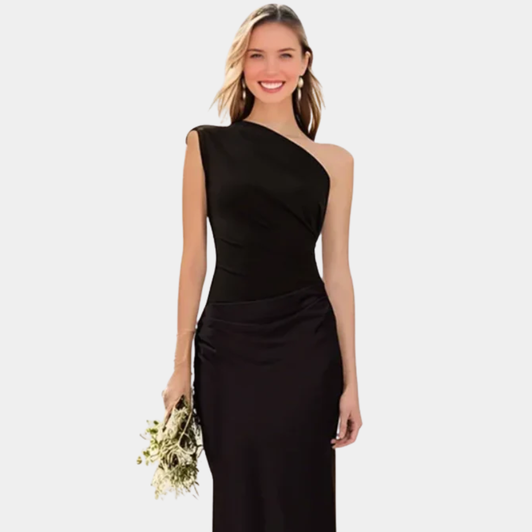 Robe longue asymétrique en satin