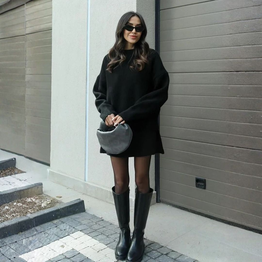 Ensemble douillet en maille avec pull et jupe