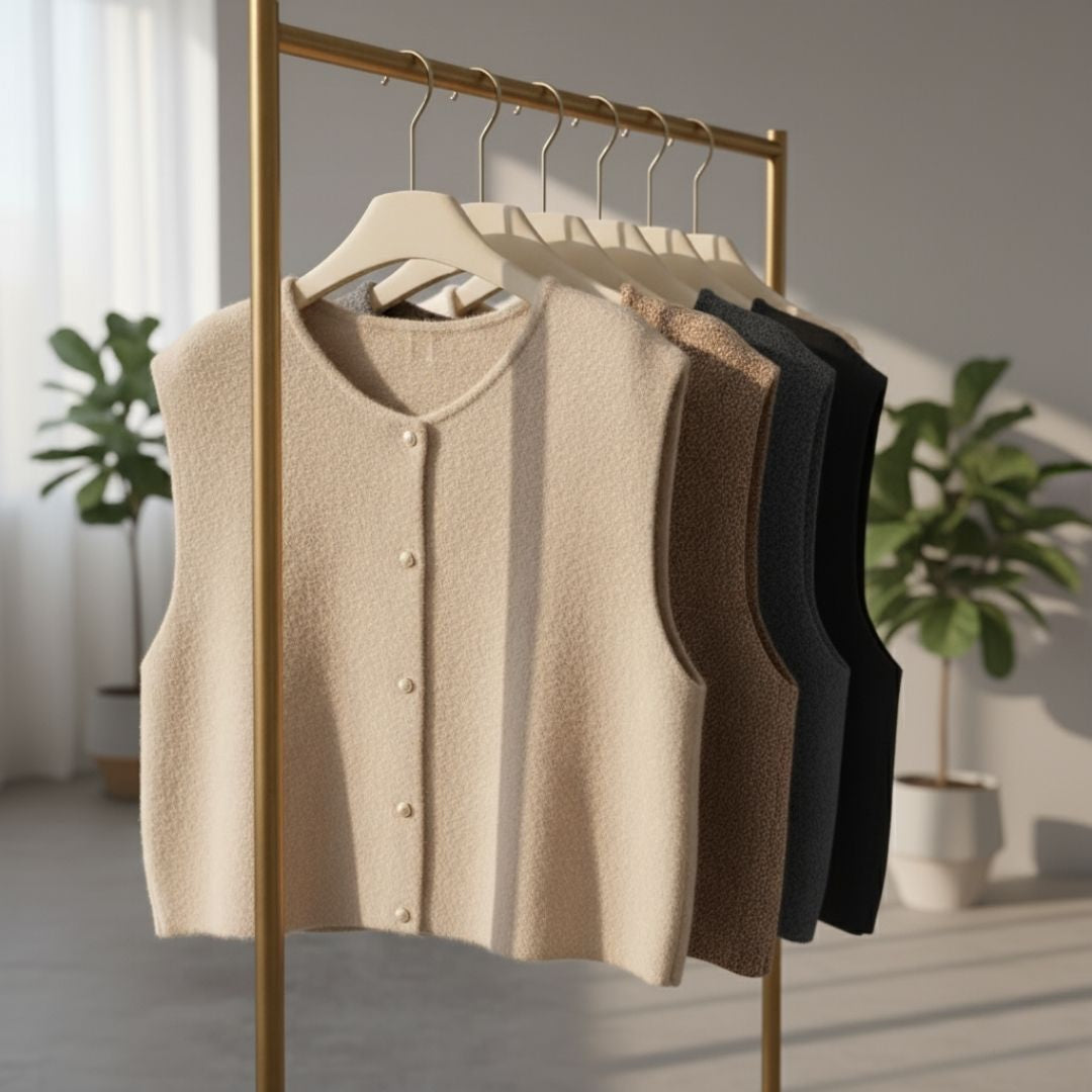 Élégant cardigan sans manches en maille