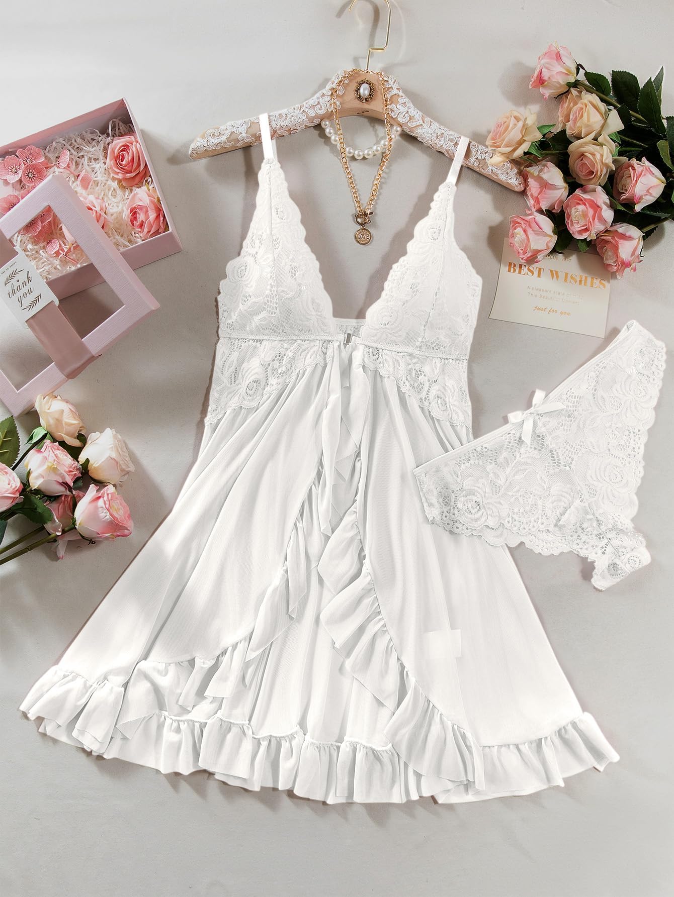 Nina™ | Ensemble de Nuisette en Dentelle Transparente