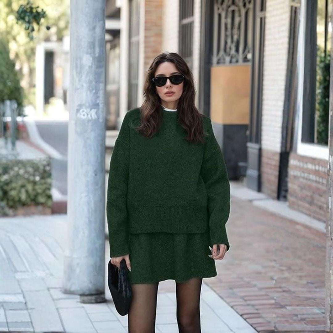 Ensemble douillet en maille avec pull et jupe