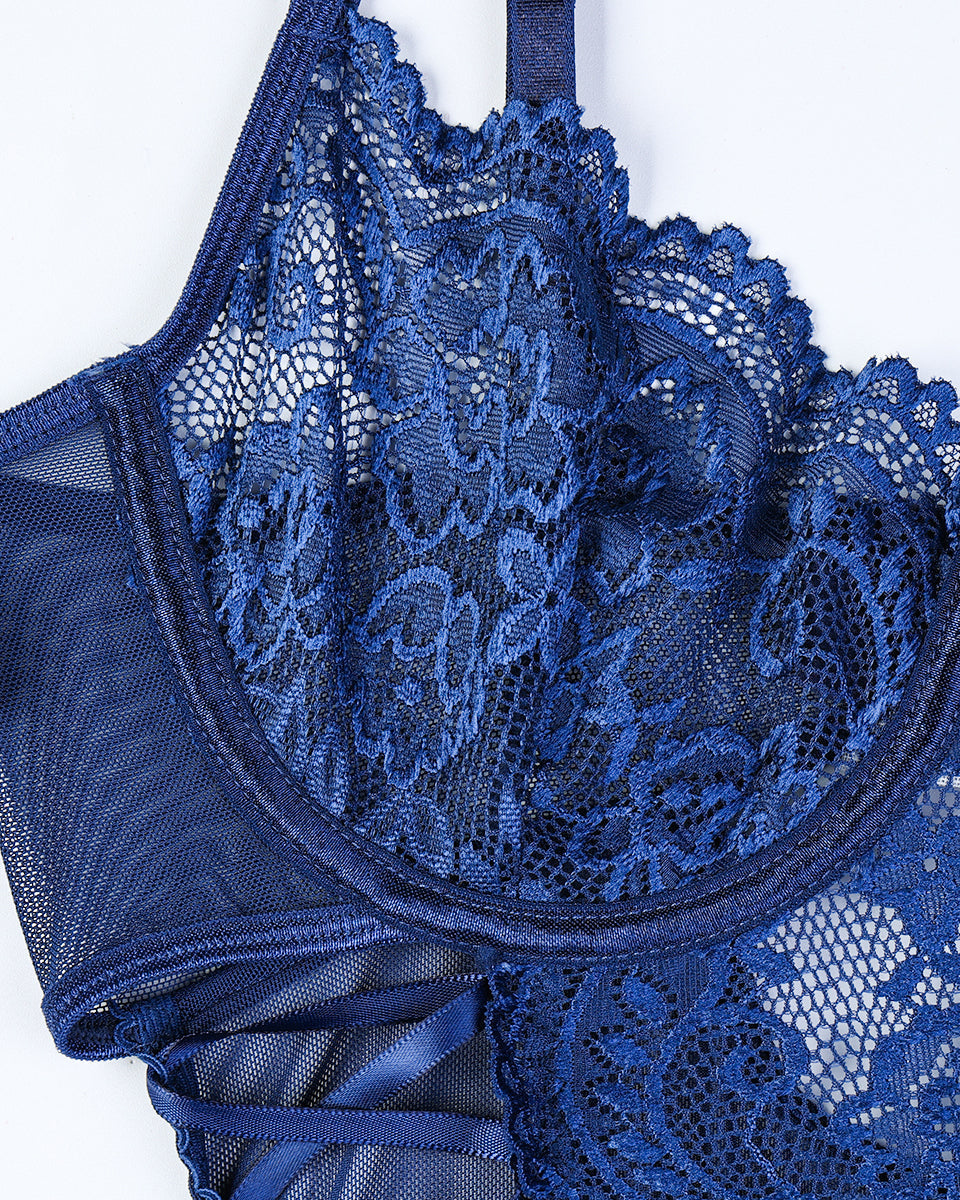 Christina™ | Body transparent à dentelle avec motif floral et nœud sur le côté