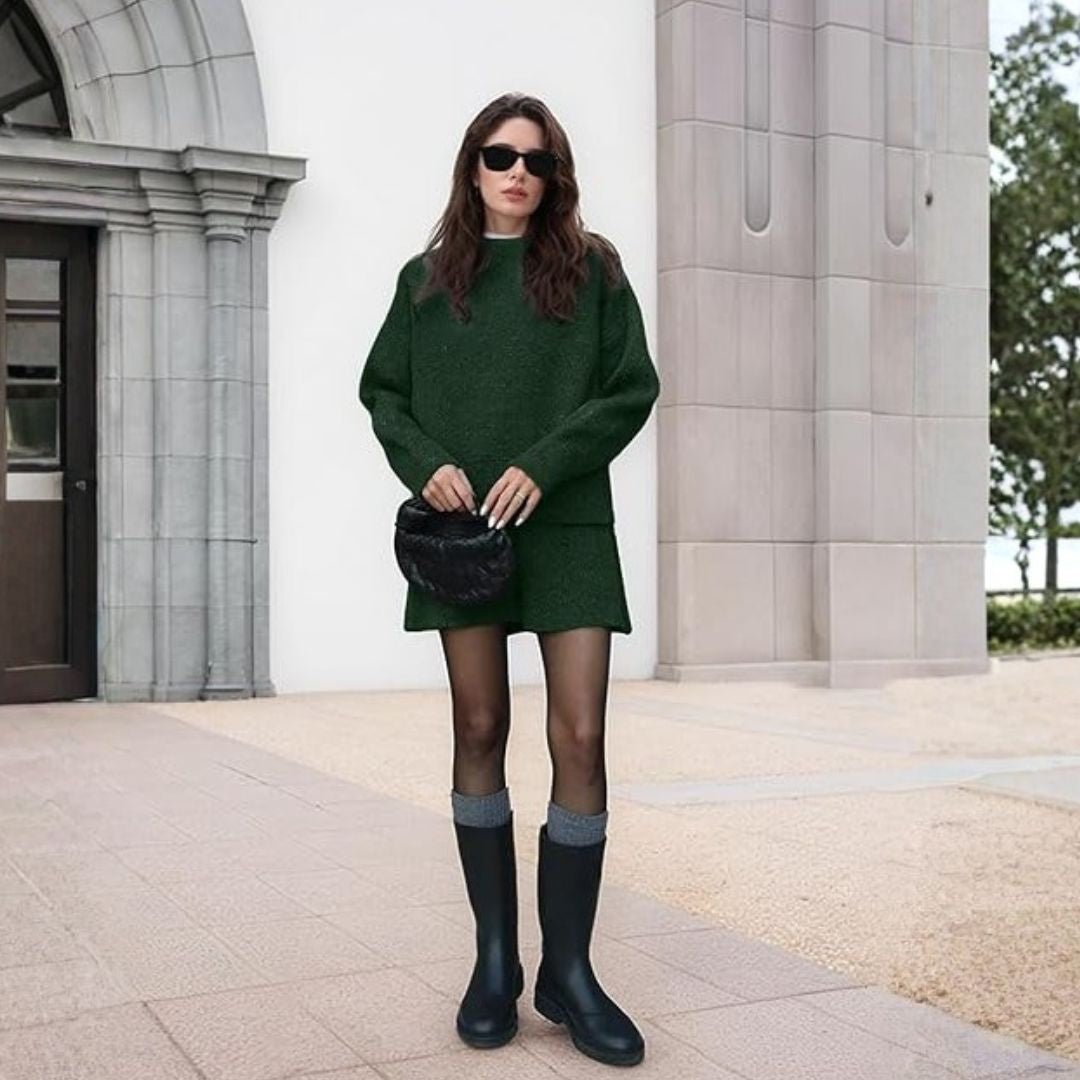 Ensemble douillet en maille avec pull et jupe