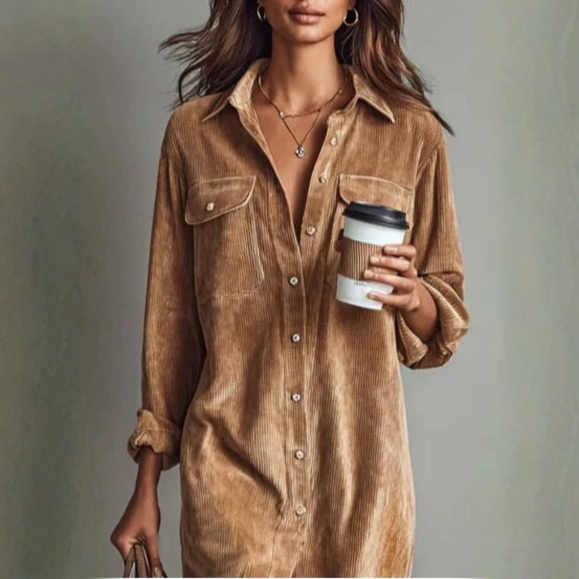 Robe midi ample et élégante en velours côtelé