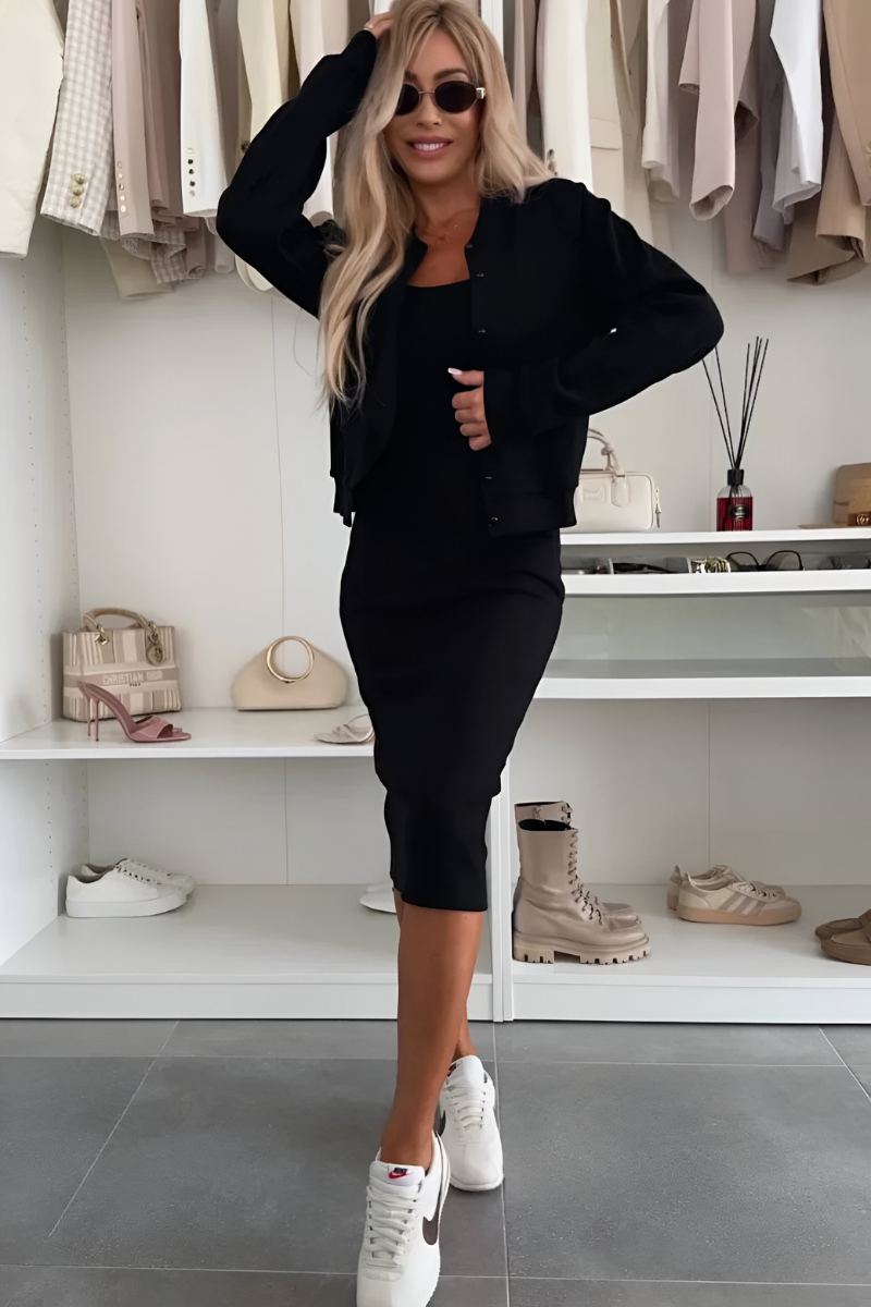 Robe Midi Élégante & Gilet