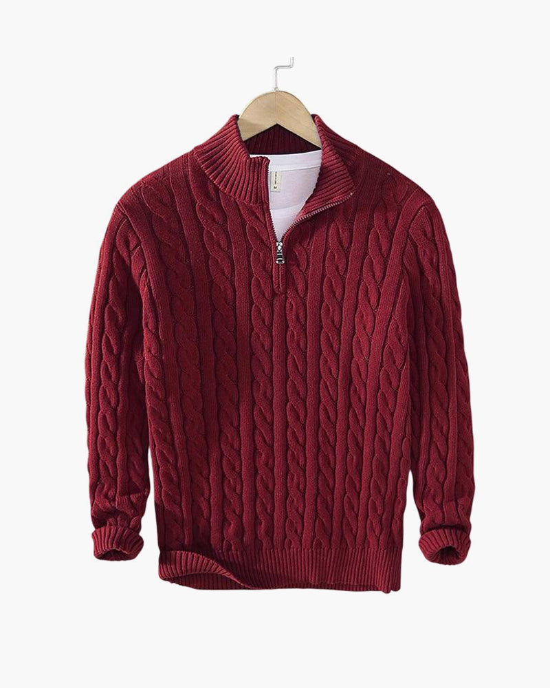 Pull Homme Demi-Zip en Maille Torsadée