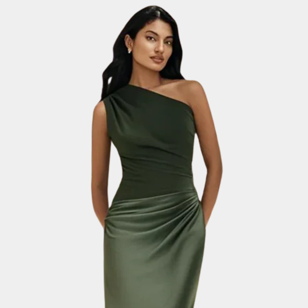 Robe longue asymétrique en satin