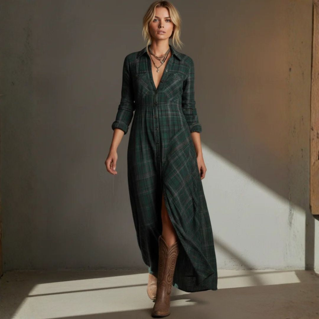 Robe longue à carreaux