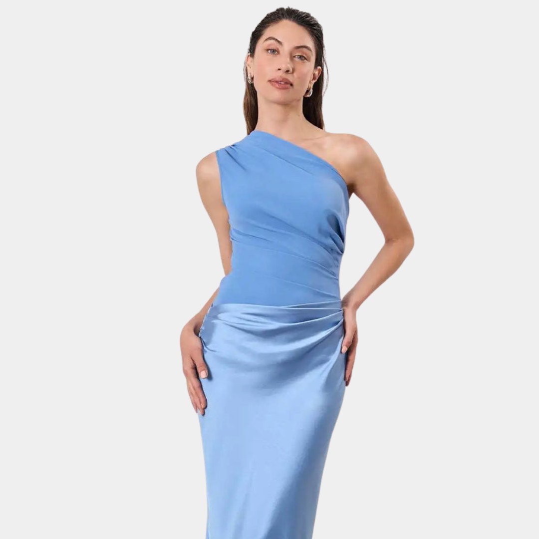 Robe longue asymétrique en satin