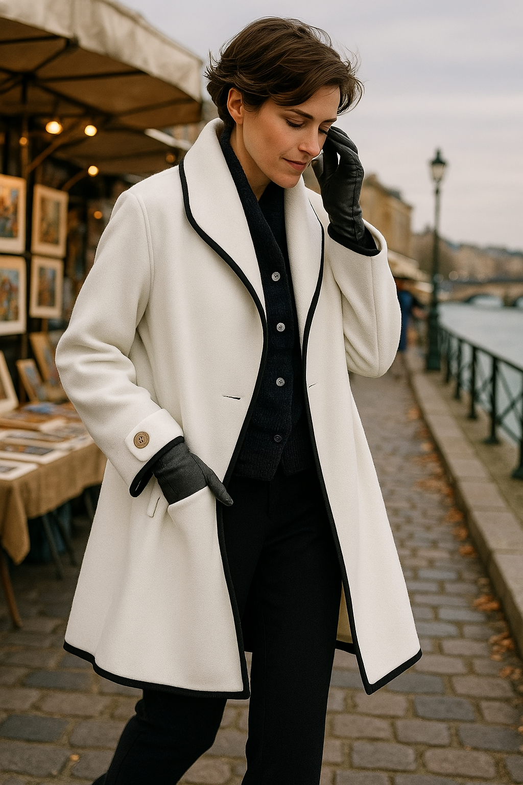 Manteau à col contrasté